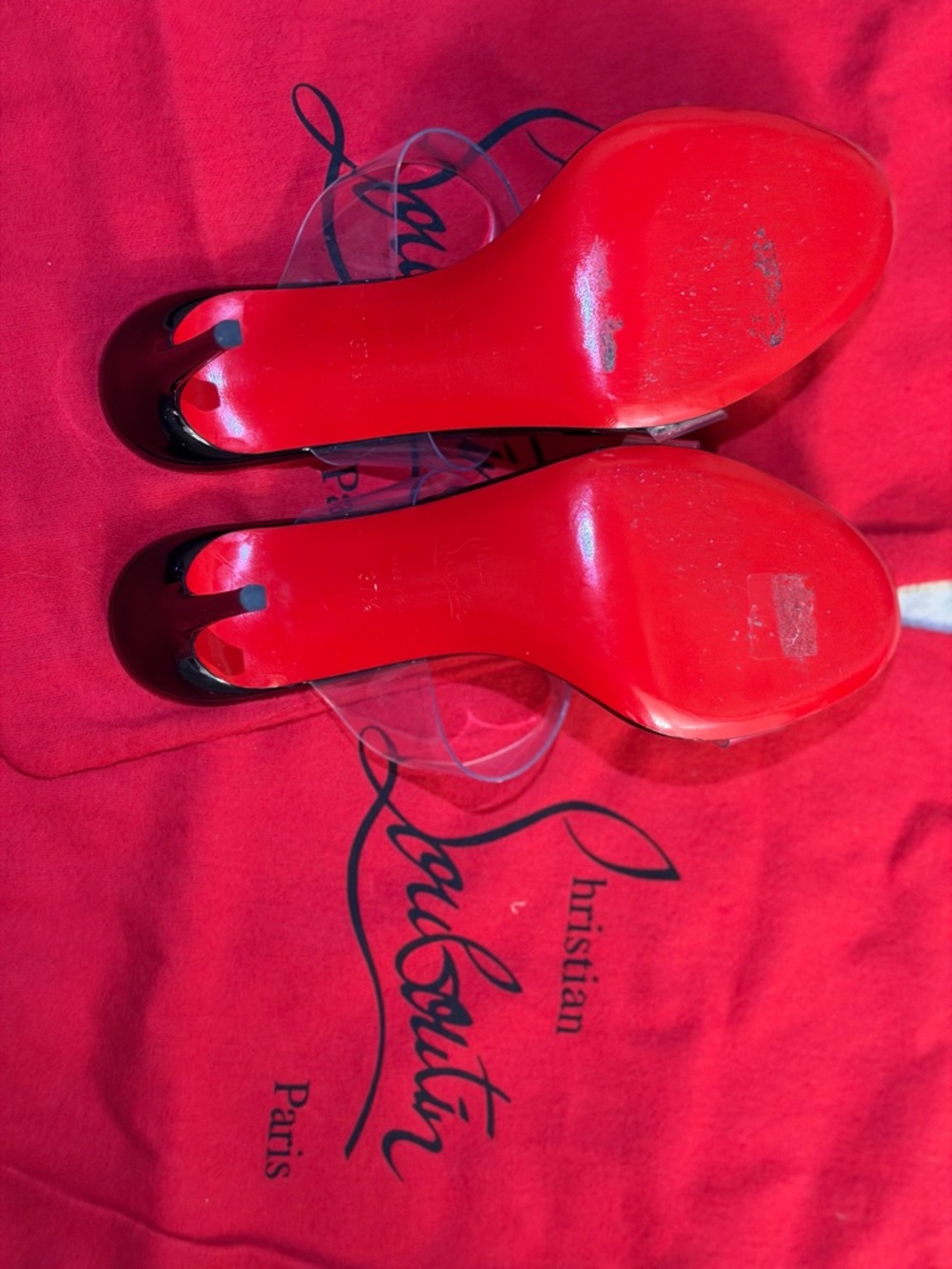 Christian Louboutin Black Patent & Clear PVC Strap Mules - Picture 2 of 3